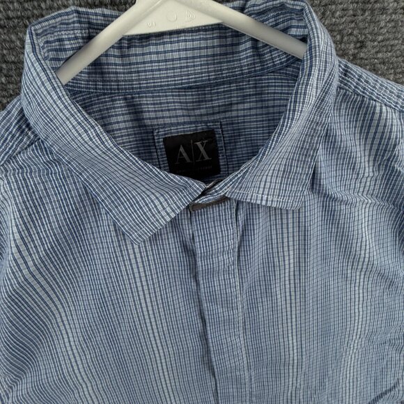 Armani Exchange Hidden Buttons Button Up Shirt Long Sleeve Blue Medium Slim Fit - Picture 7 of 16